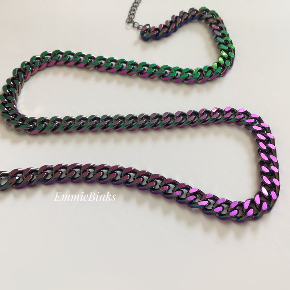 New Oil Slick Chain Link Necklace | Iridescent Miami Cuban Chain | Unisex - Picture 5 of 16